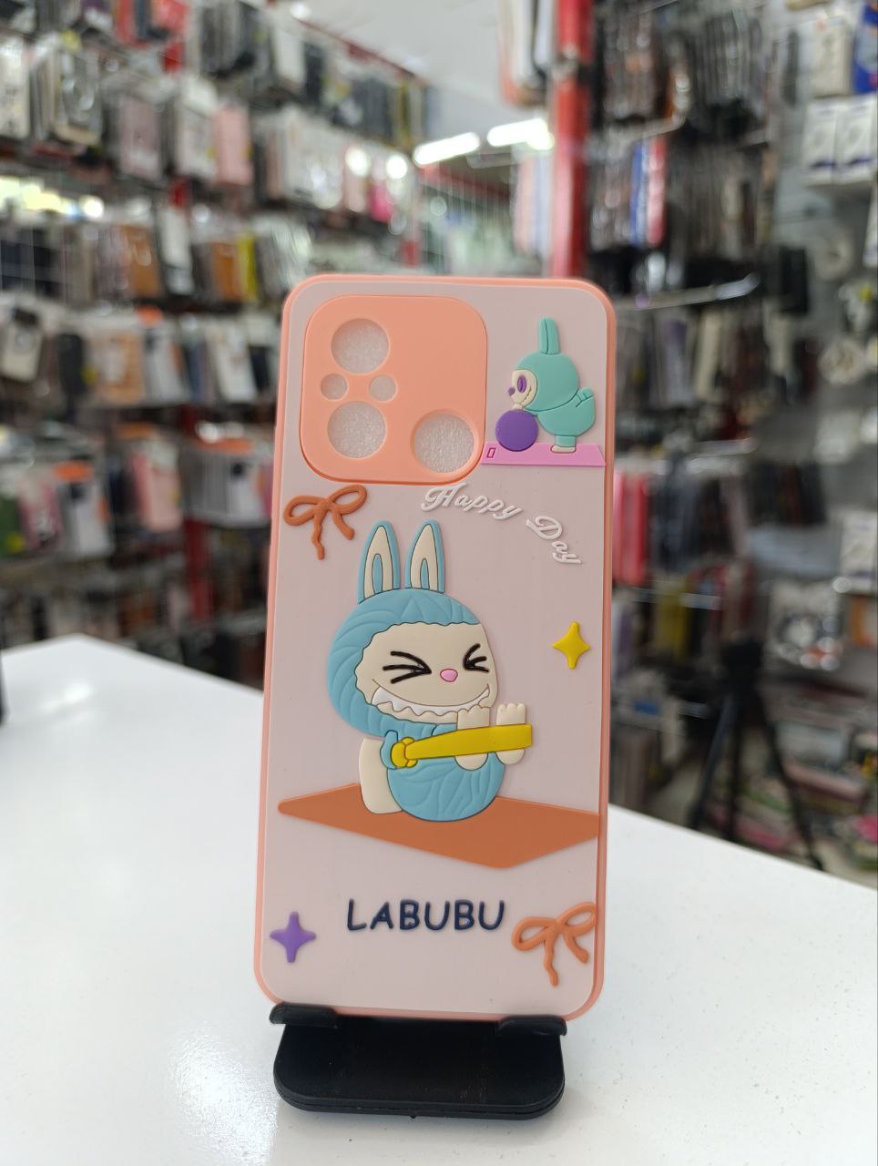 قاب طرح عروسکی labubu گلبهی xiaomi redmi 12 c