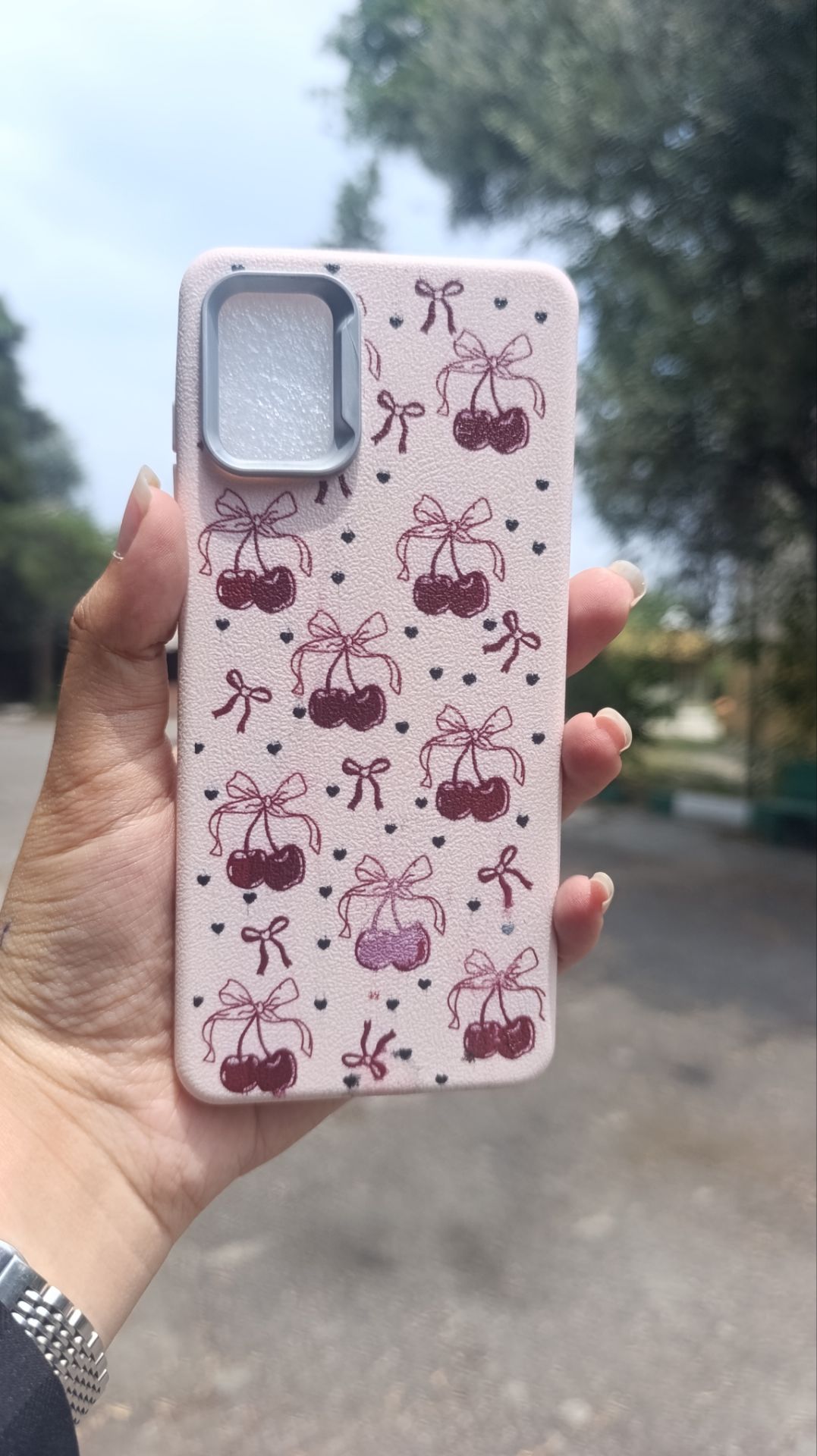 قاب صورتی پینترستی طرح آلبالویی samsung a31