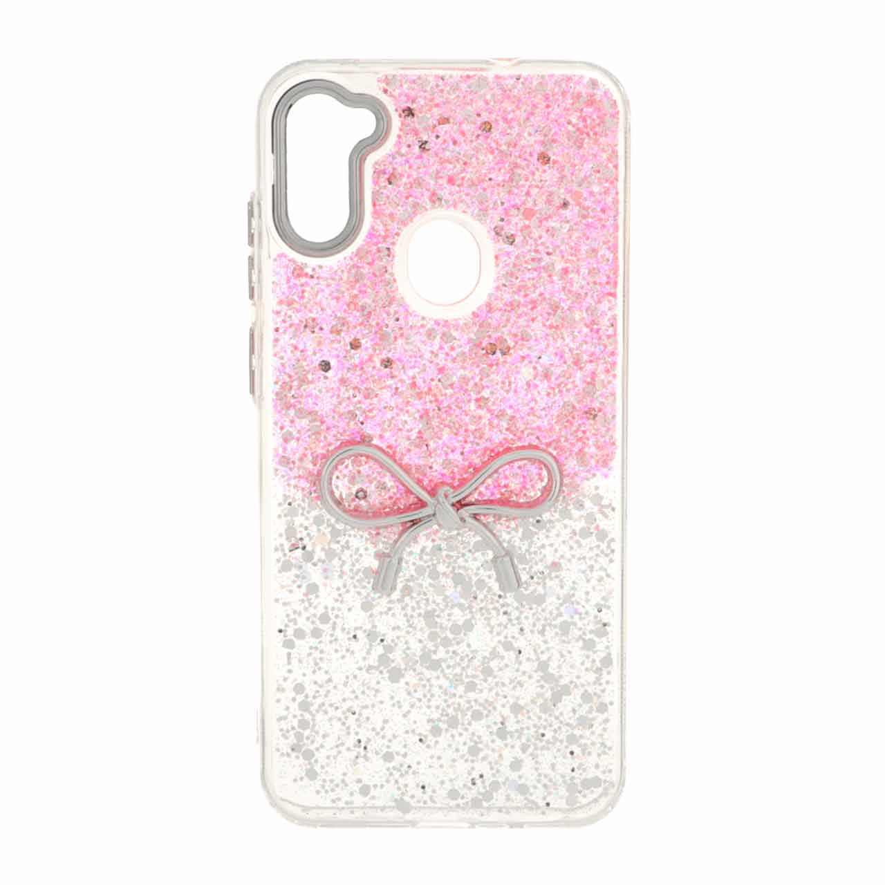 قاب رزینی اکلیلی پاپیون دار Samsung Galaxy A11 / M11 - نقره ای صورتی