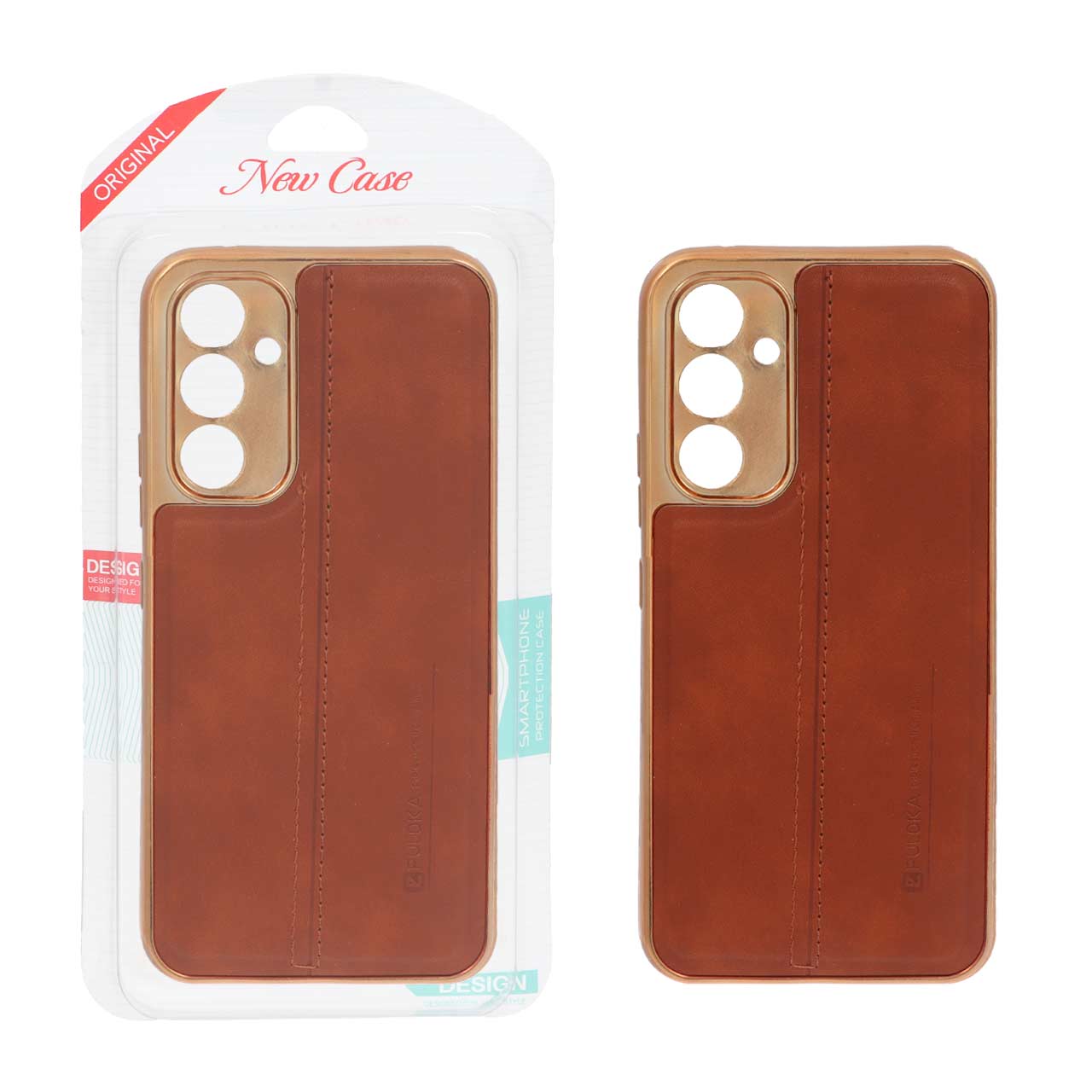 قاب Puloka چرم دوخت Samsung Galaxy A54 - قهوه ای  (پک دار) / کد:2084
