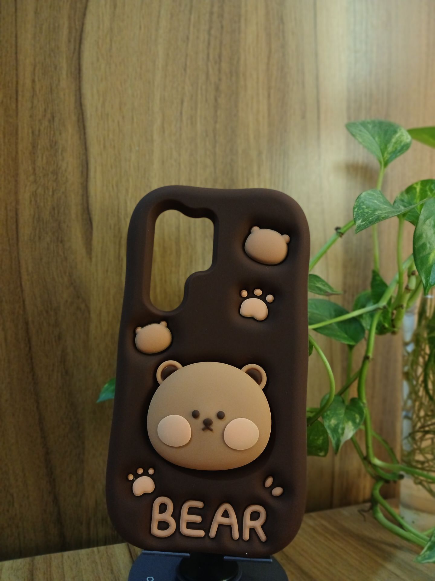 قاب سیلیکونی عروسکی پاپ سوکت دار خرسی  قهوه ای samsung galaxy s25 ultra