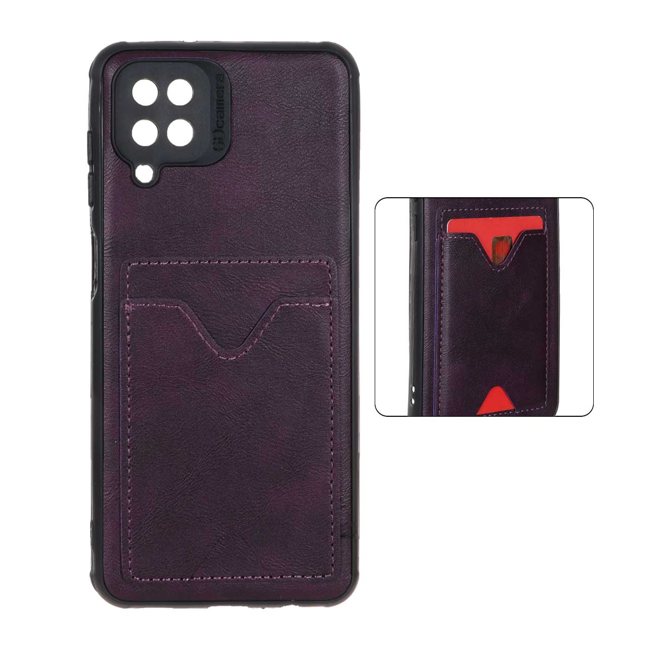 قاب طرح چرم جاکارتی دوخت دار Samsung Galaxy A12 / M12 / F12 - بنفش