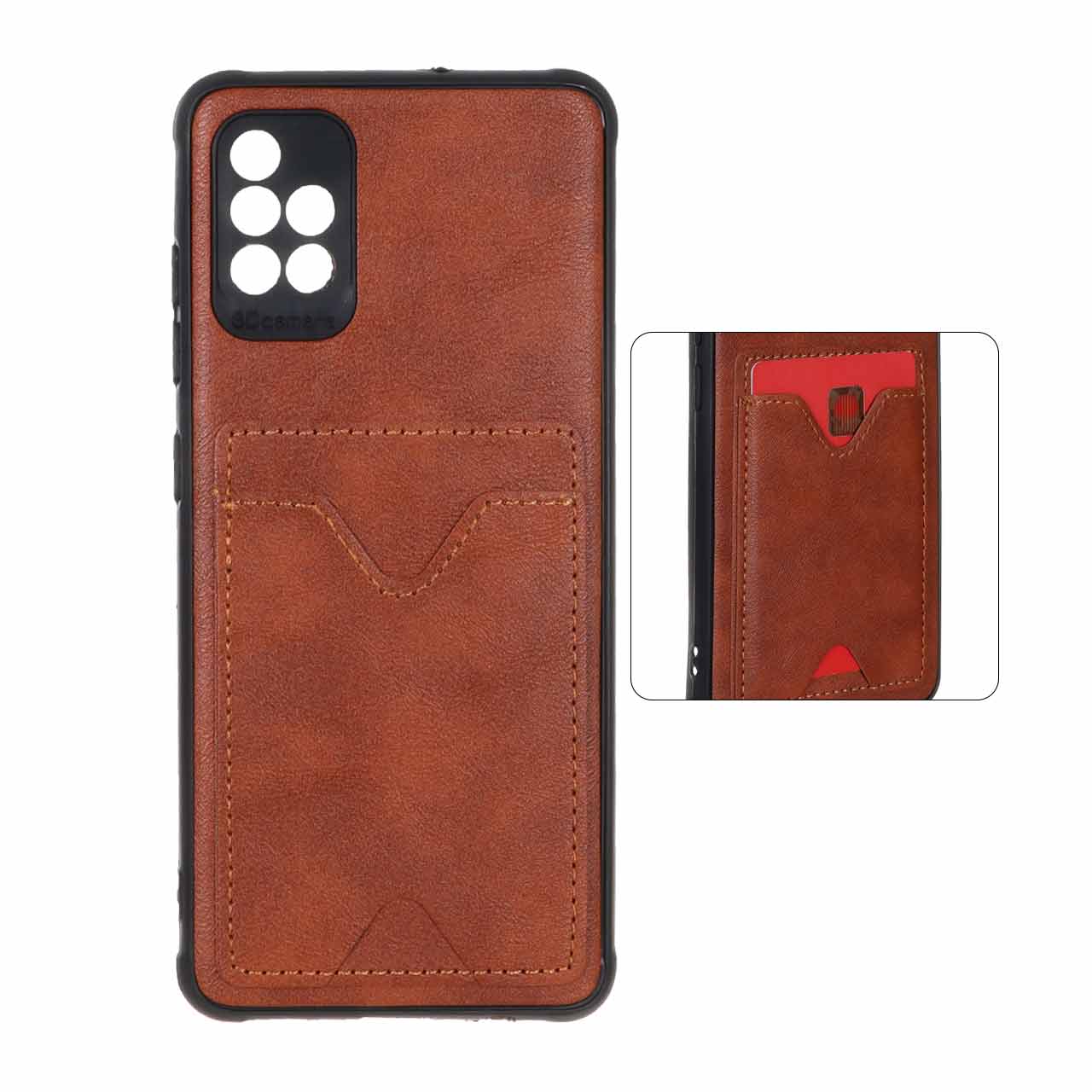 قاب طرح چرم جاکارتی دوخت دار Samsung Galaxy A51 / M40s - قهوه ای