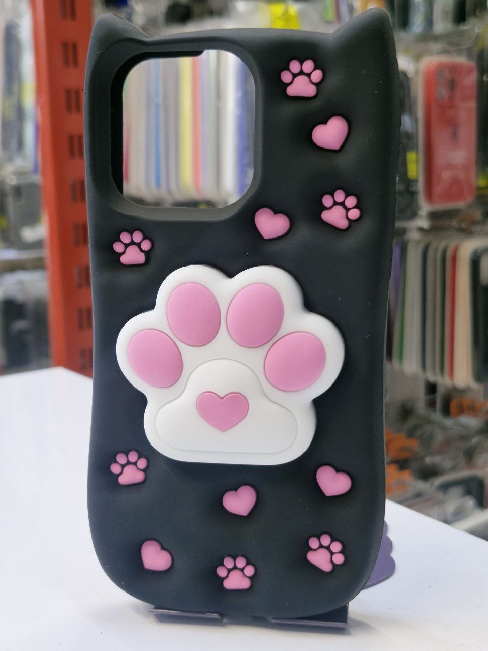 قاب سلیکون اورجینال پاپ سوکت دار عروسکی مشکی آیفون13promax/14promax/15promax/ iphone 12 promax