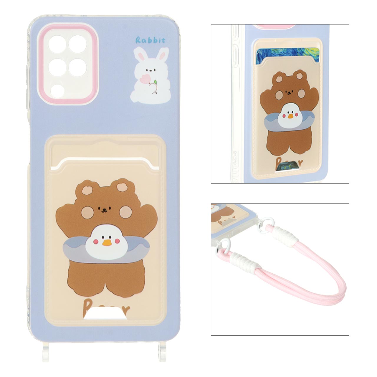 قاب ژله ای جاکارتی دار طرح دار فانتزی با بند مچی Samsung galaxy  a12/m12/f12