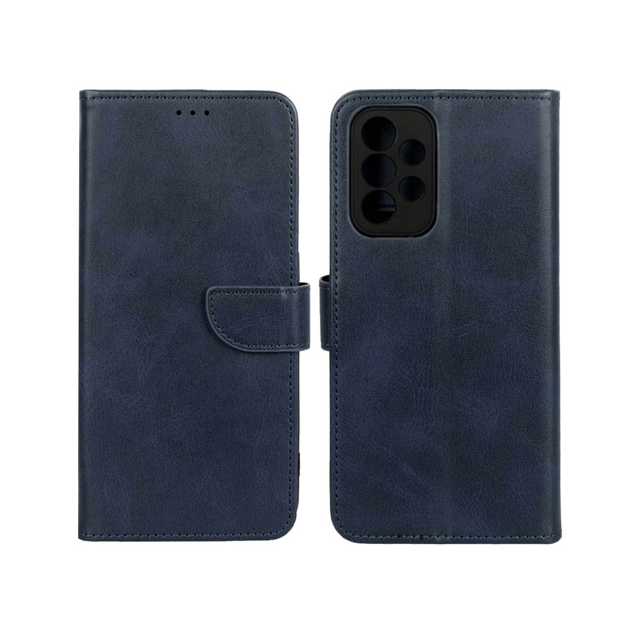 کیف چرمی موبایل مگنتی محافظ لنزدار Samsung Galaxy A53 - سرمه ای