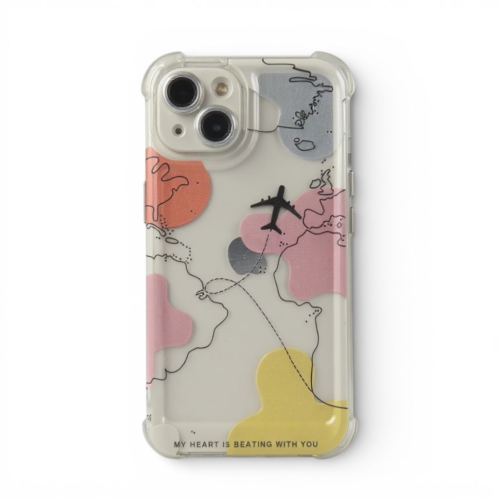 قاب ژله ای شفاف طرح Air Line نقشه جهان و هواپیما آیفون iphone 13pro