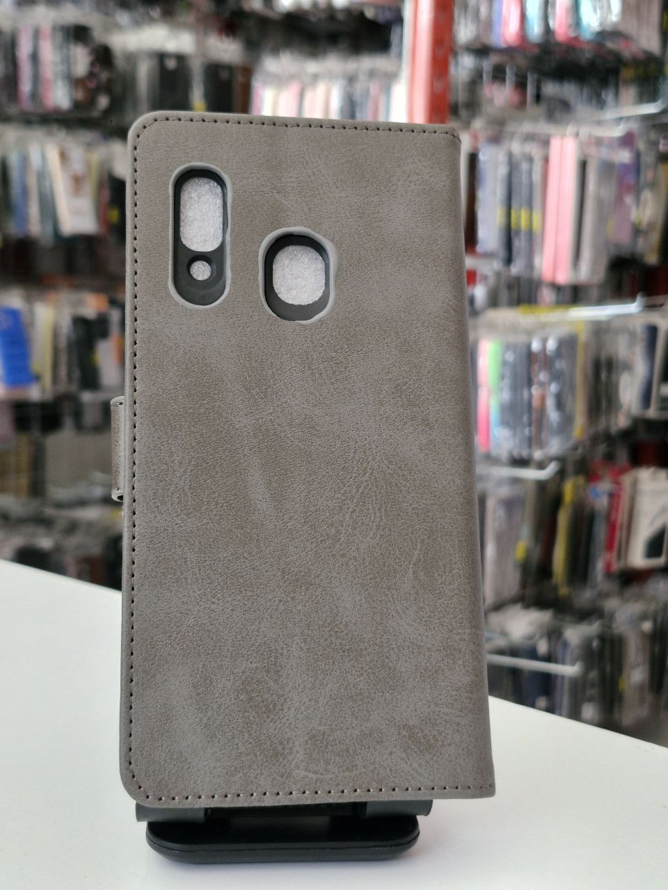 قاب کیفی مگنتی جاکارتی دار طوسی /Samsung galaxy a20/a30